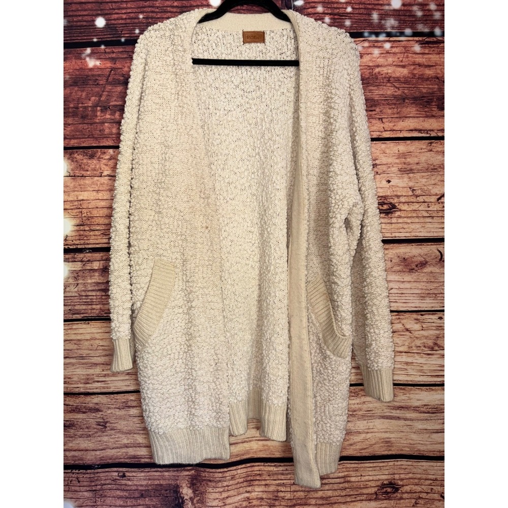 POL Popcorn Knit Cardigan Size S Women Cream Open Front Pocket Sweater